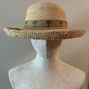 Natural  Scala Straw Sun Hat with Palm Trees